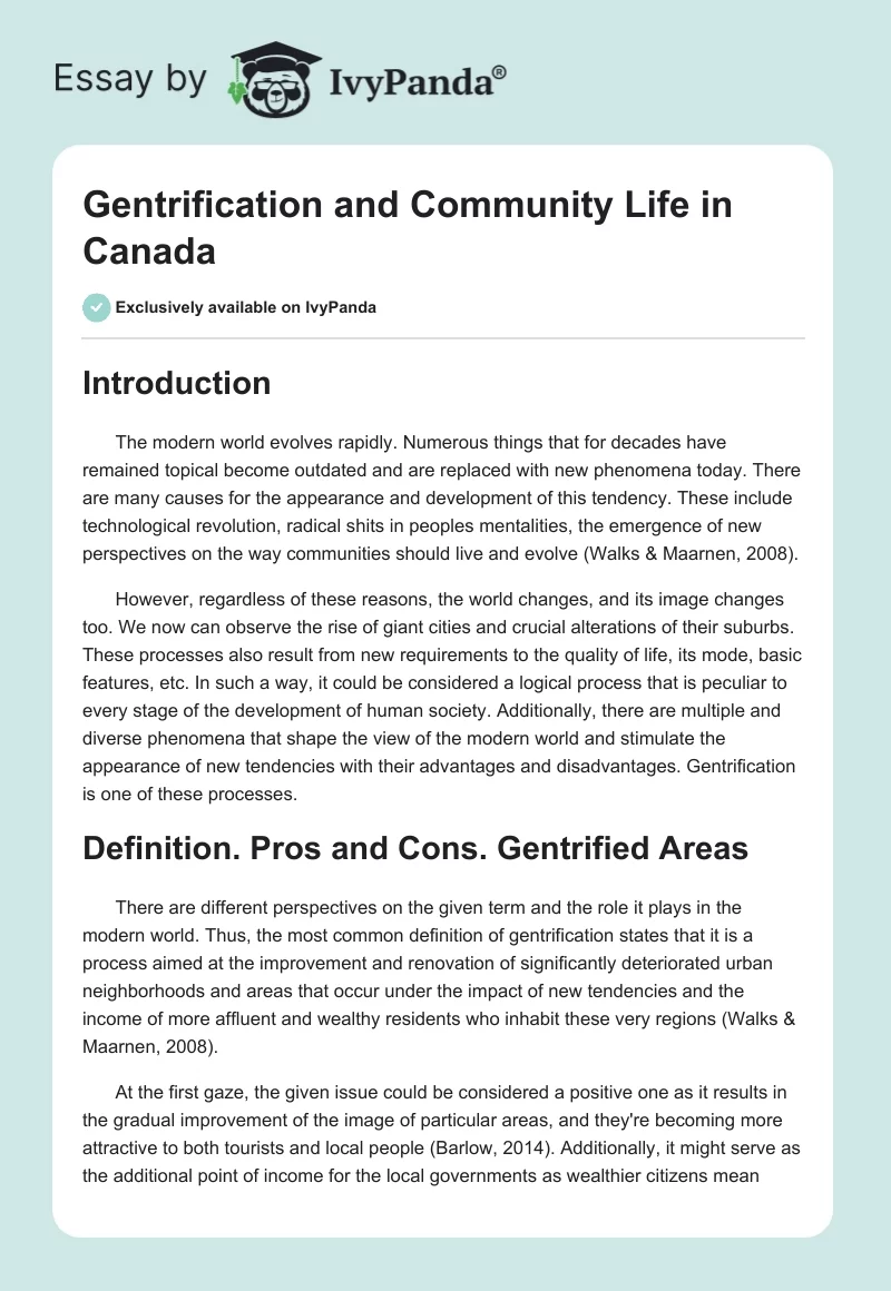 Gentrification and Community Life in Canada. Page 1