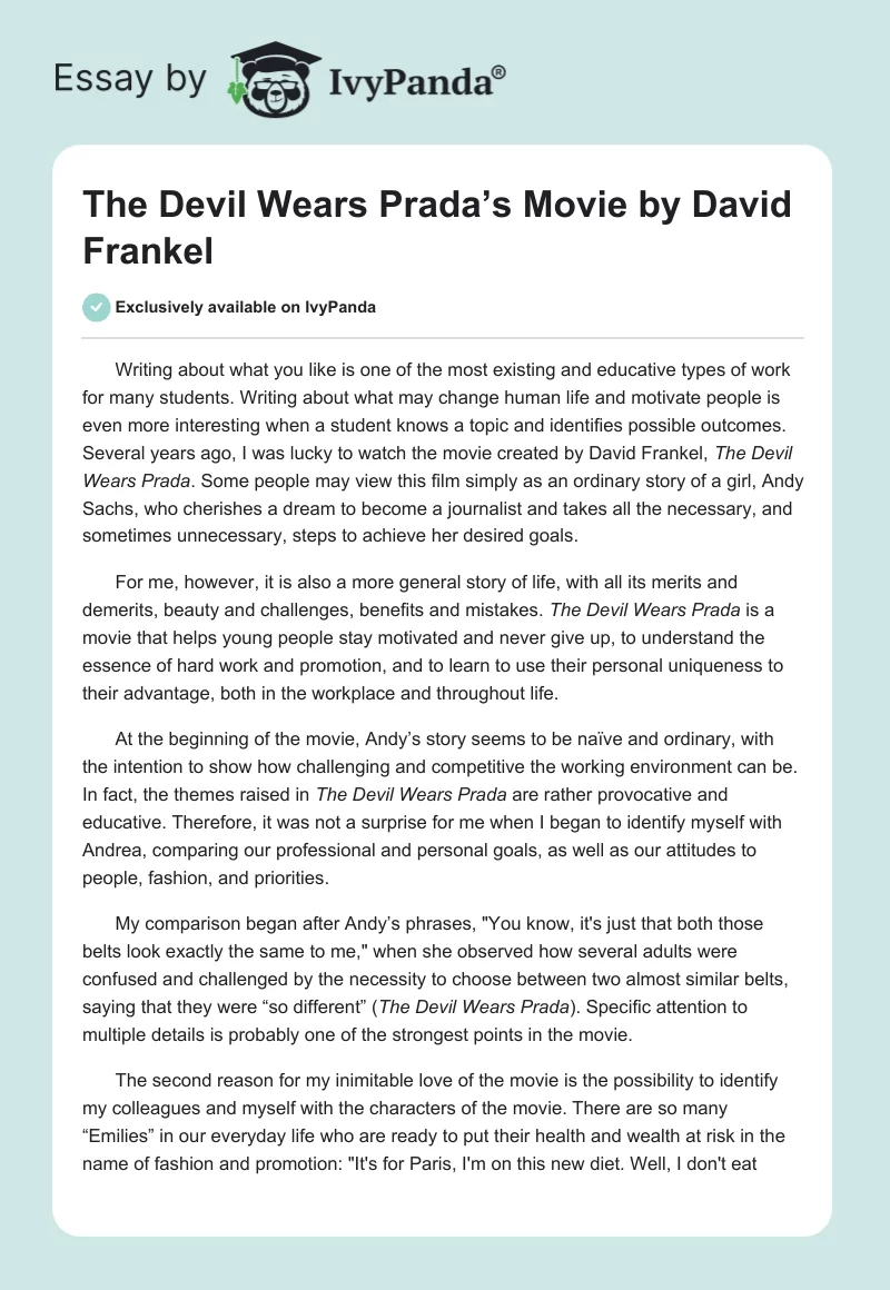 "The Devil Wears Prada’s" Movie by David Frankel. Page 1