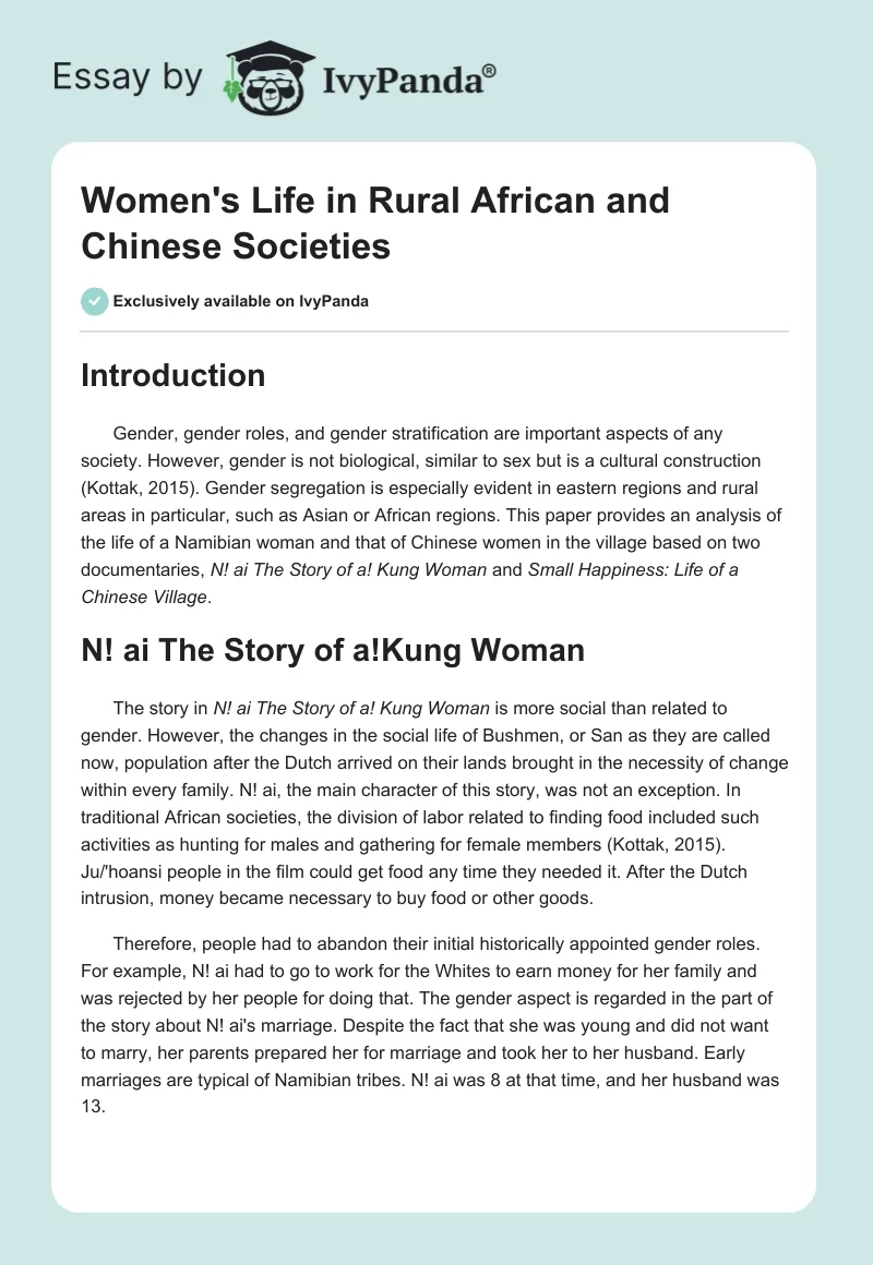 Women's Life in Rural African and Chinese Societies. Page 1