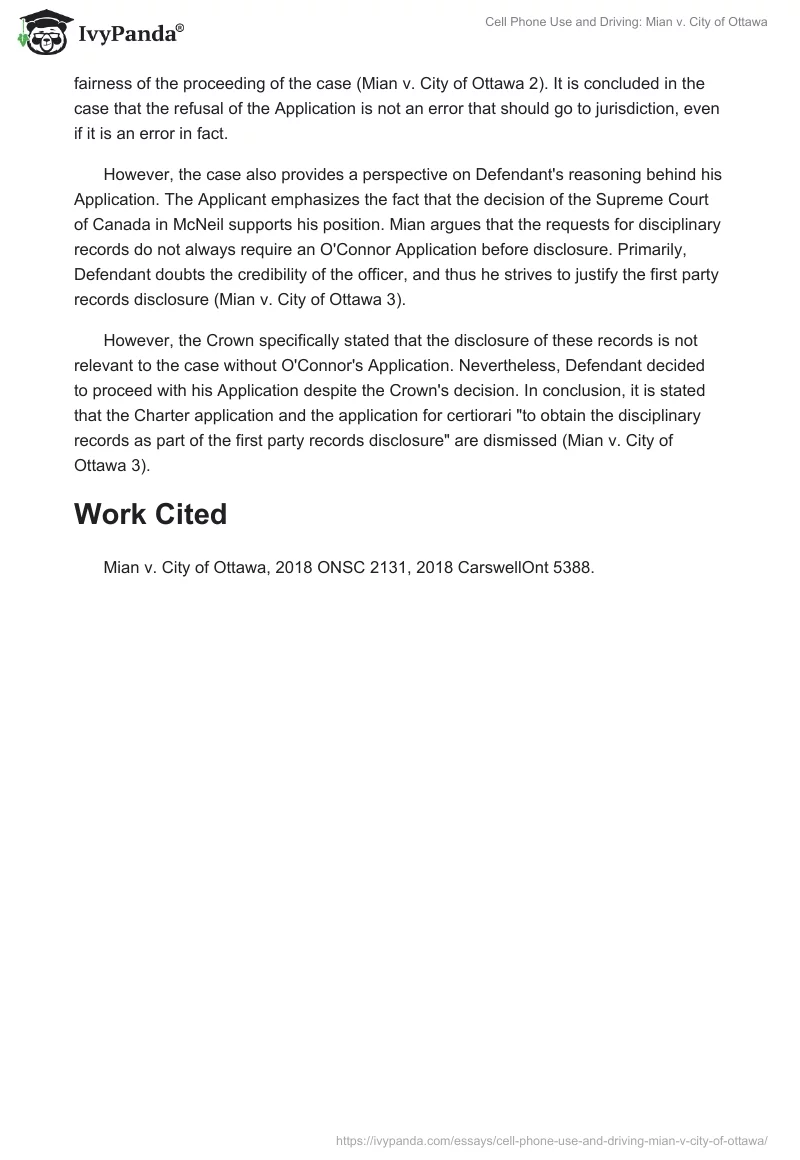 Cell Phone Use and Driving: Mian vs. City of Ottawa. Page 2