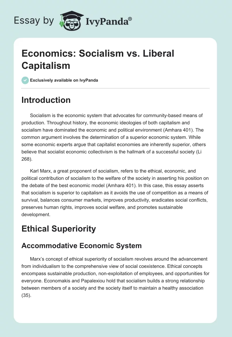 Economics: Socialism vs. Liberal Capitalism. Page 1