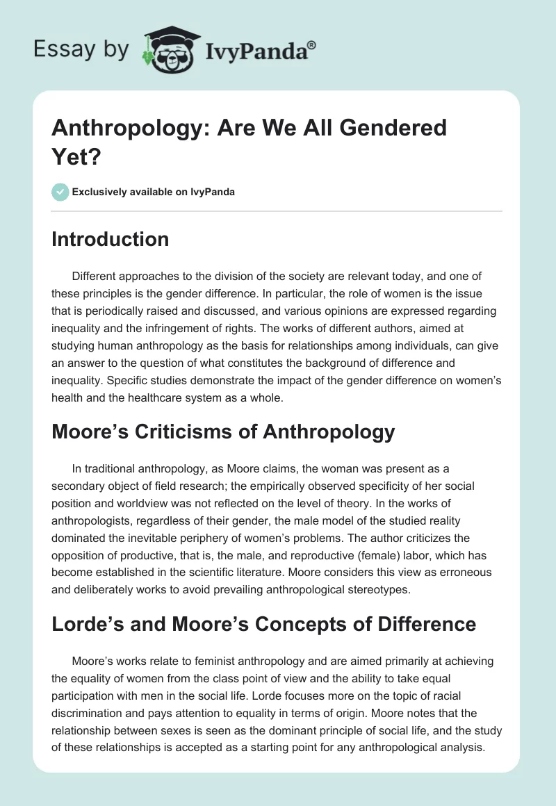 Anthropology: Are We All Gendered Yet?. Page 1