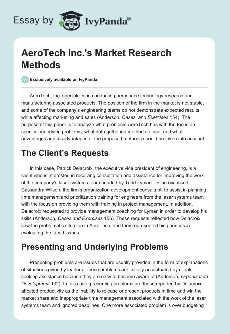 AeroTech Inc.'s Market Research Methods. Page 1