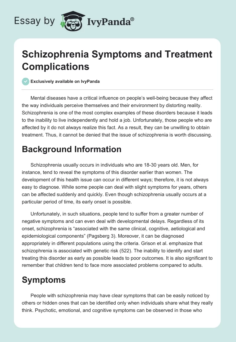 Schizophrenia Symptoms and Treatment Complications. Page 1
