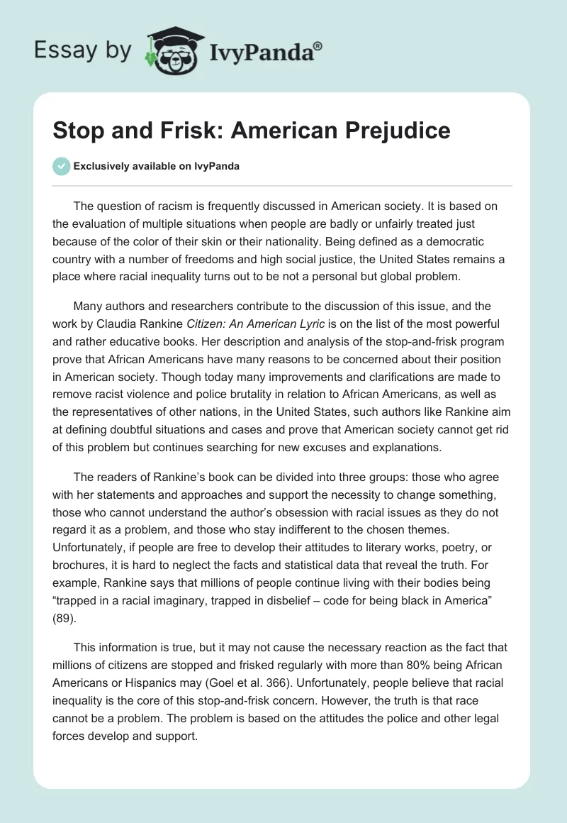 Stop and Frisk: American Prejudice. Page 1