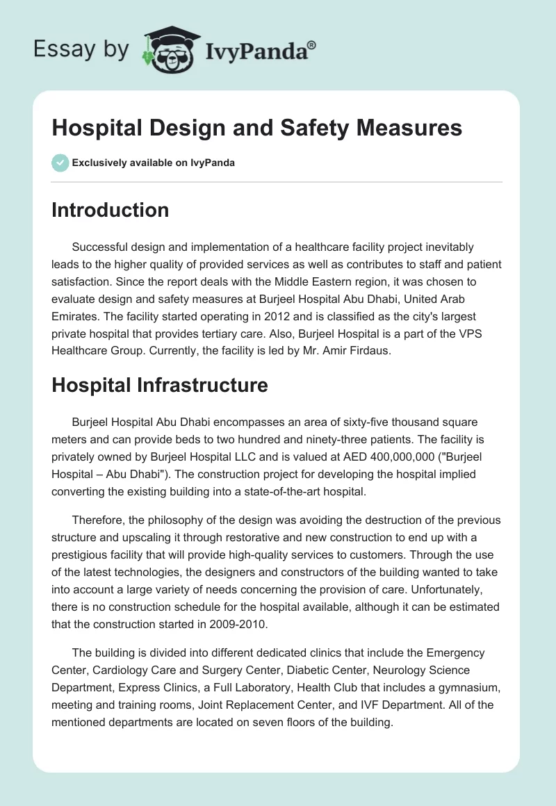 Hospital Design and Safety Measures. Page 1