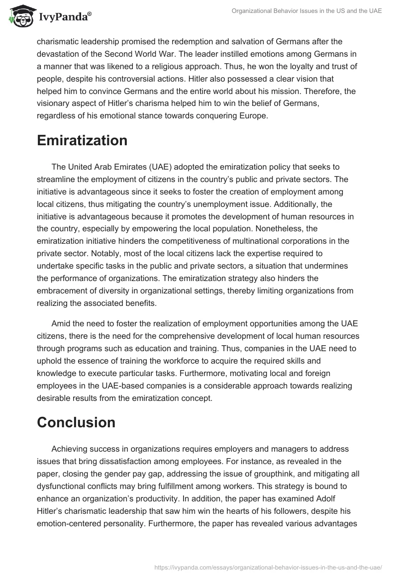 Organizational Behavior Issues in the US and the UAE. Page 4