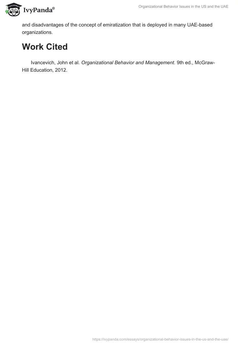 Organizational Behavior Issues in the US and the UAE. Page 5