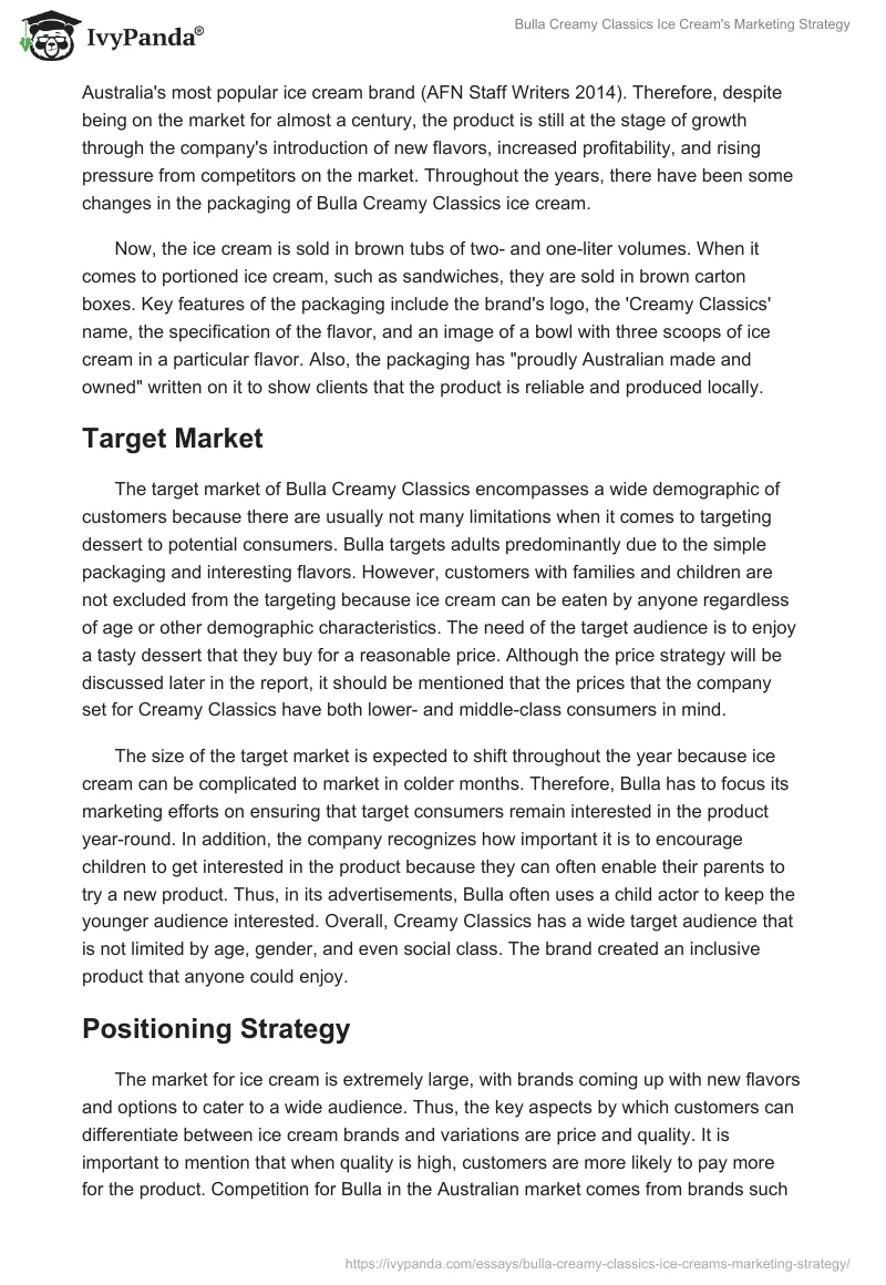 Bulla Creamy Classics Ice Cream's Marketing Strategy. Page 2