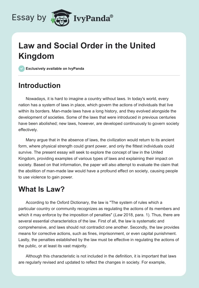 Law and Social Order in the United Kingdom. Page 1