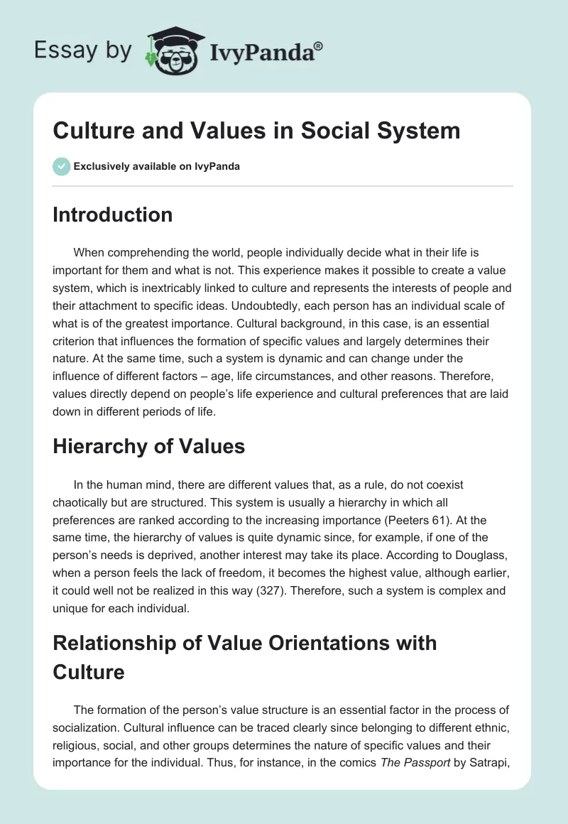 Culture and Values in Social System. Page 1
