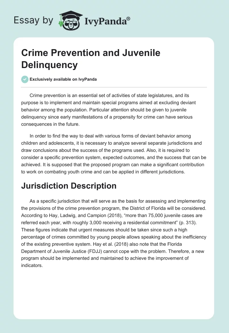 Crime Prevention and Juvenile Delinquency. Page 1