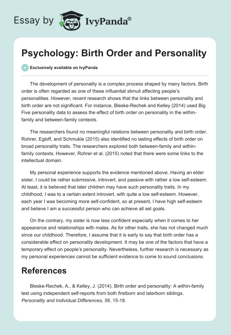 Psychology: Birth Order and Personality. Page 1