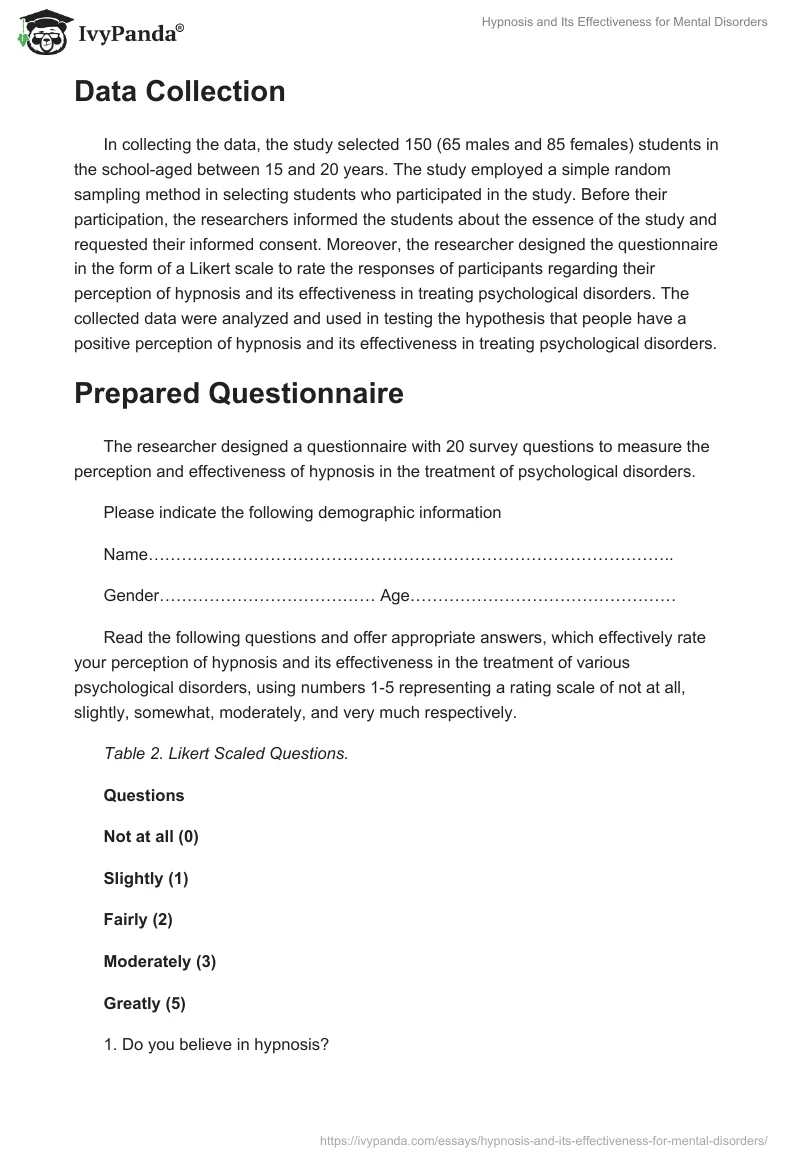 Hypnosis and Its Effectiveness for Mental Disorders. Page 2