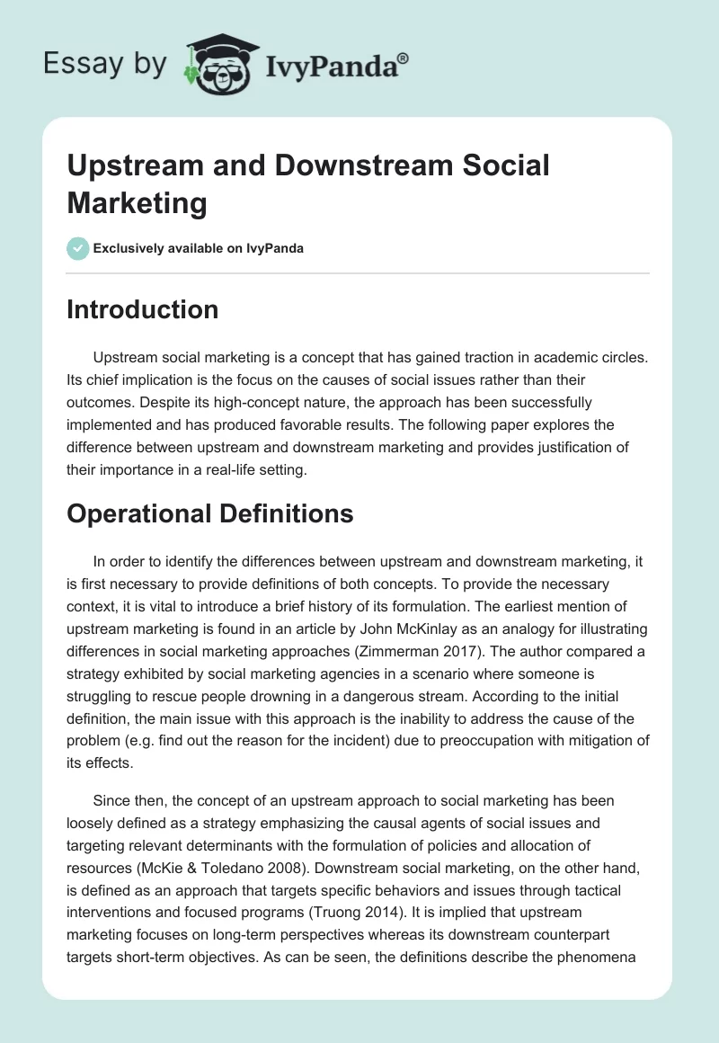 Upstream and Downstream Social Marketing. Page 1