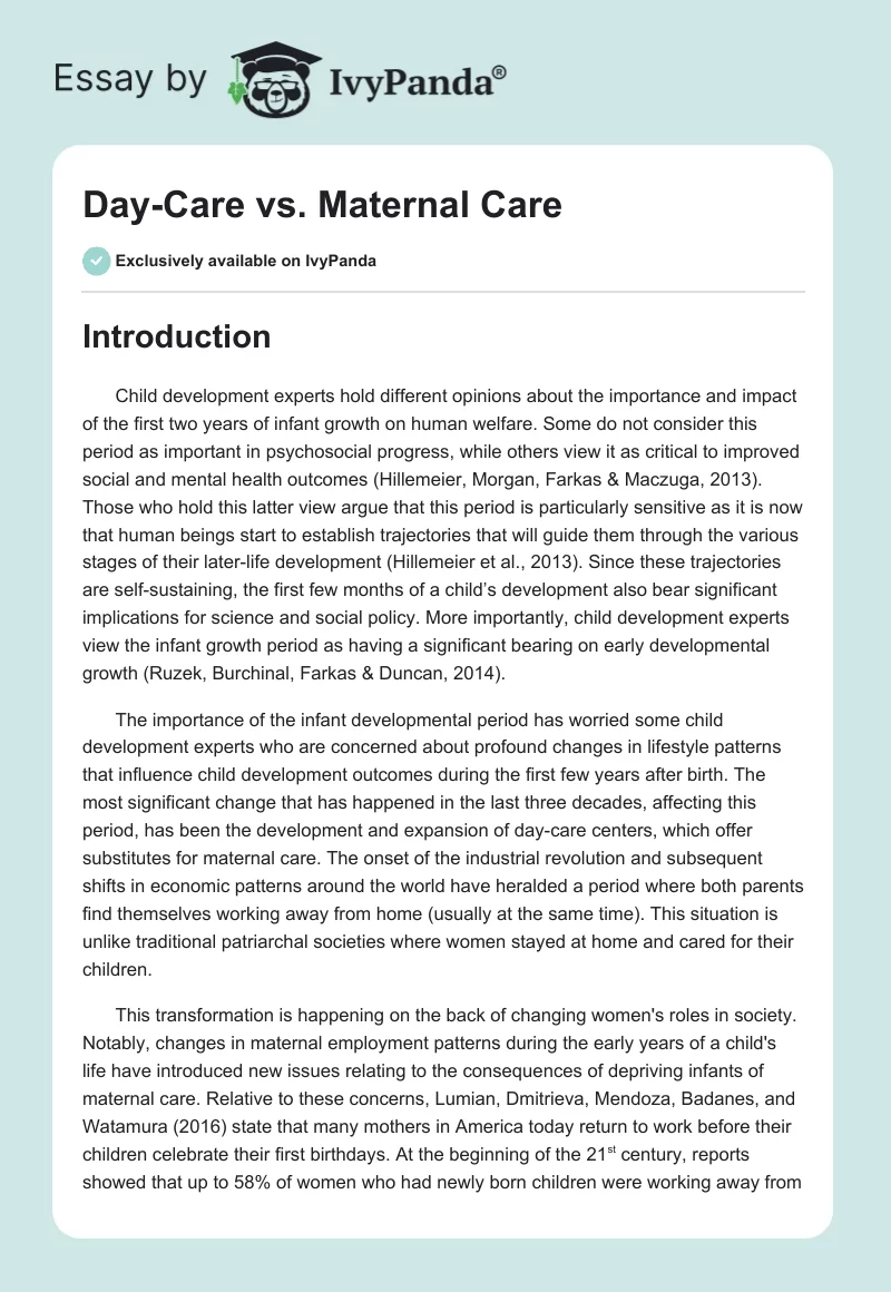 Day-Care vs. Maternal Care. Page 1