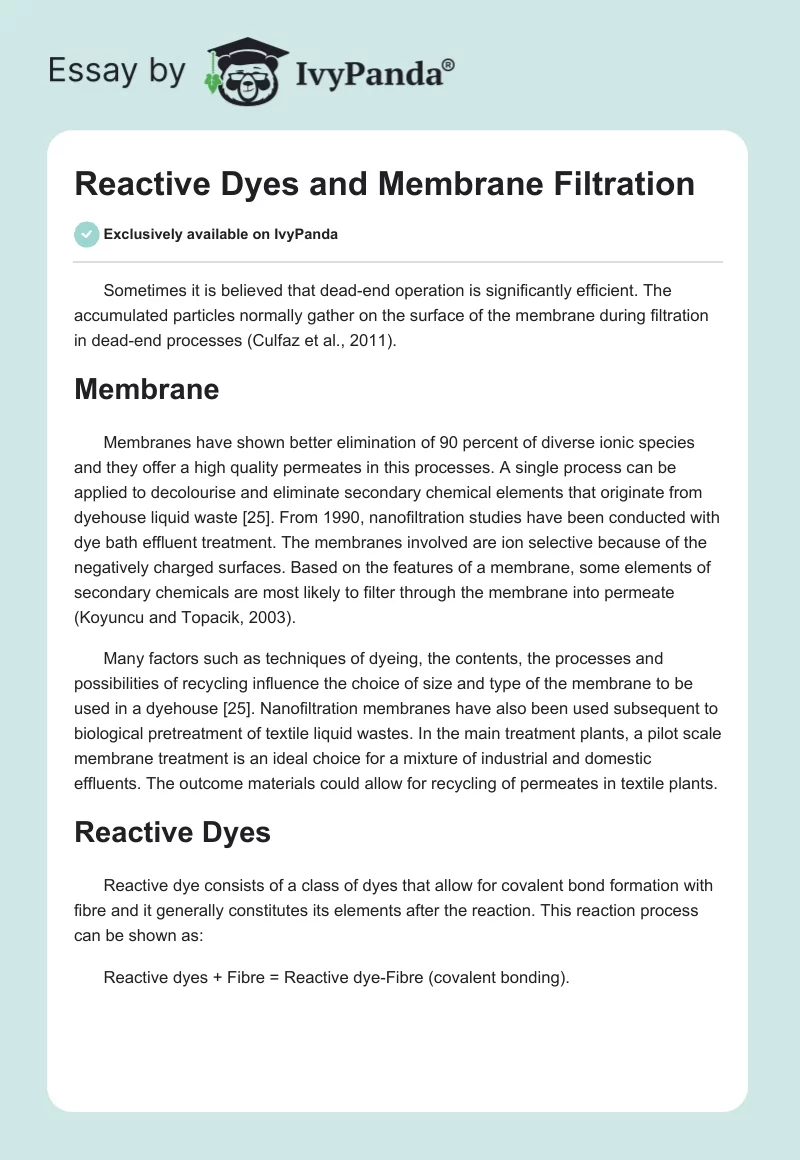 Reactive Dyes and Membrane Filtration. Page 1