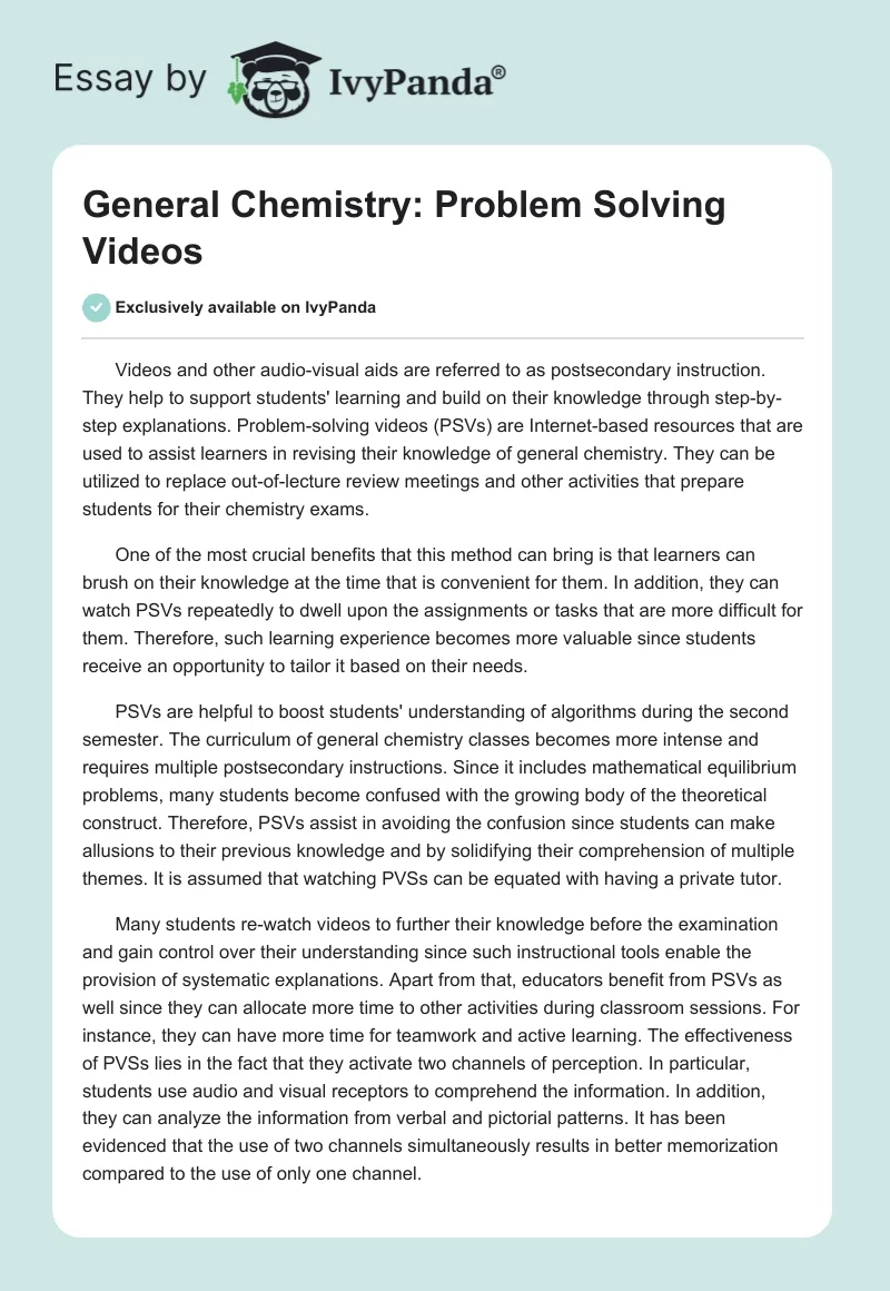 General Chemistry: Problem Solving Videos. Page 1