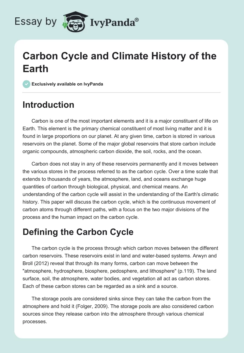 Carbon Cycle and Climate History of the Earth. Page 1