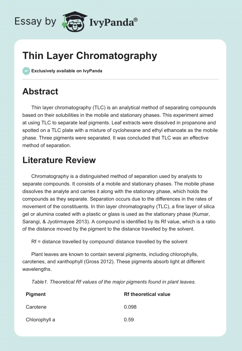 Thin Layer Chromatography. Page 1