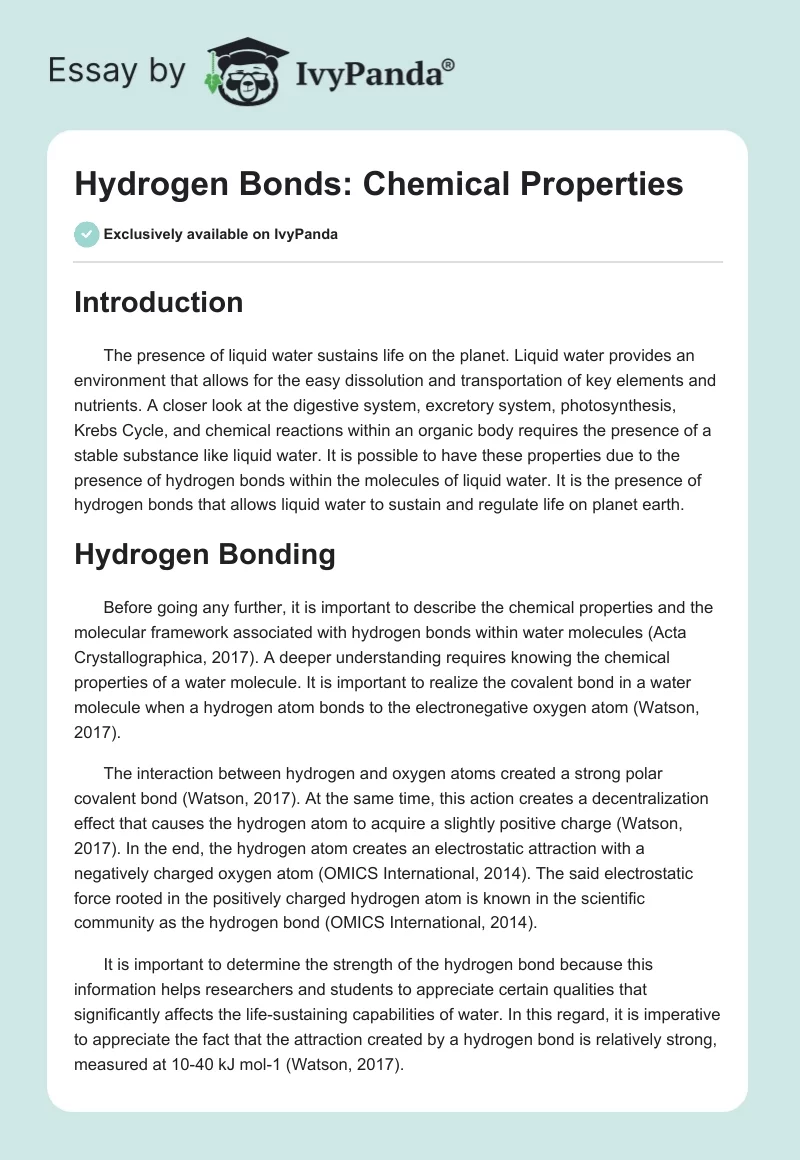 Hydrogen Bonds: Chemical Properties. Page 1