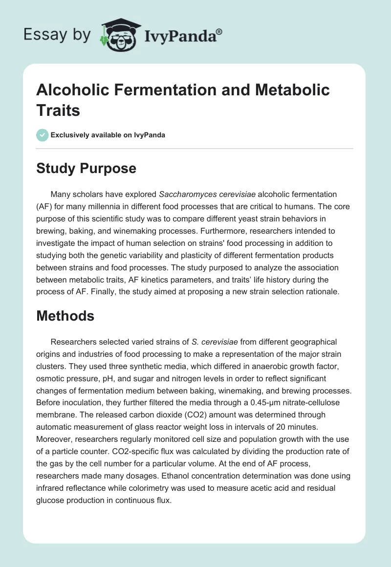 Alcoholic Fermentation and Metabolic Traits. Page 1