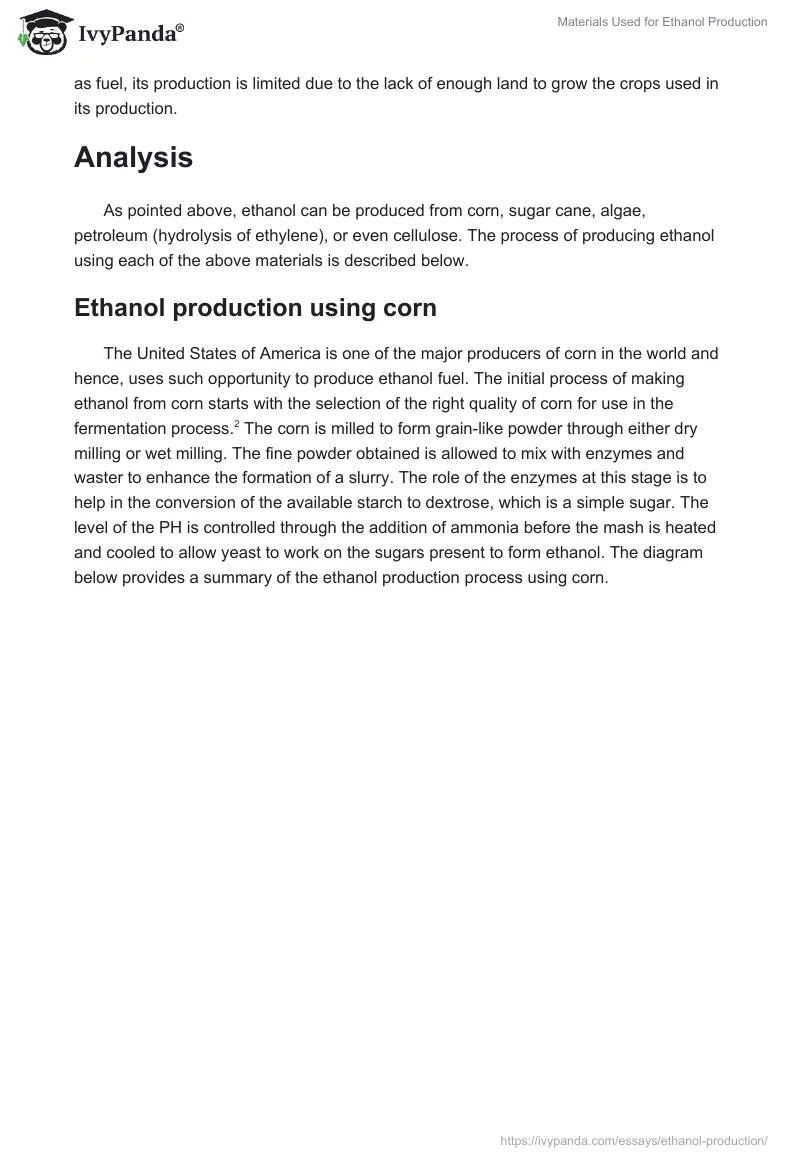Materials Used for Ethanol Production. Page 2