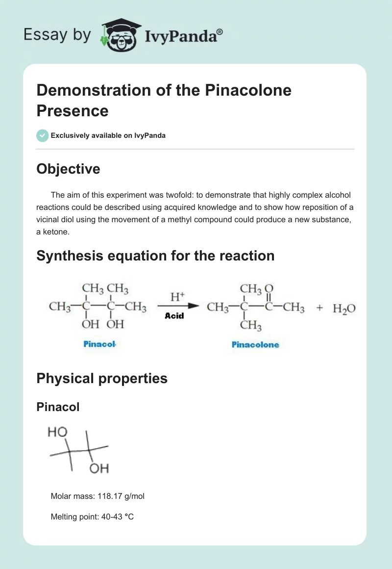 Demonstration of the Pinacolone Presence. Page 1
