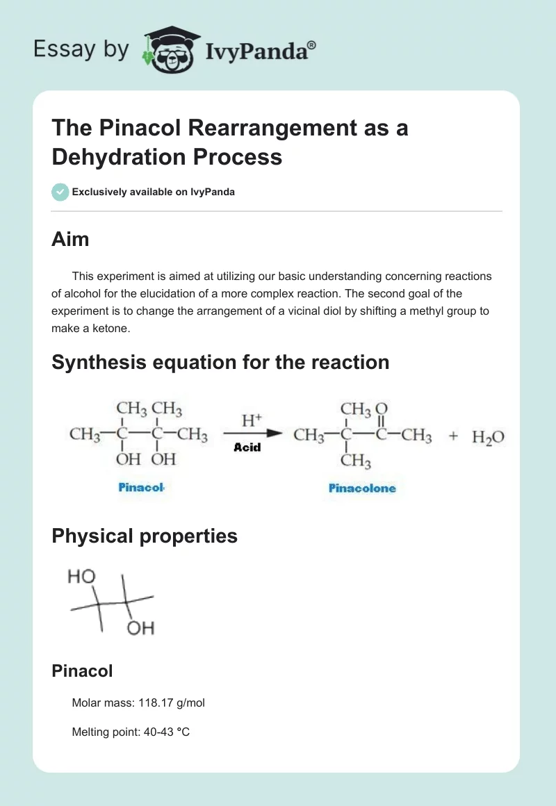 The Pinacol Rearrangement as a Dehydration Process. Page 1