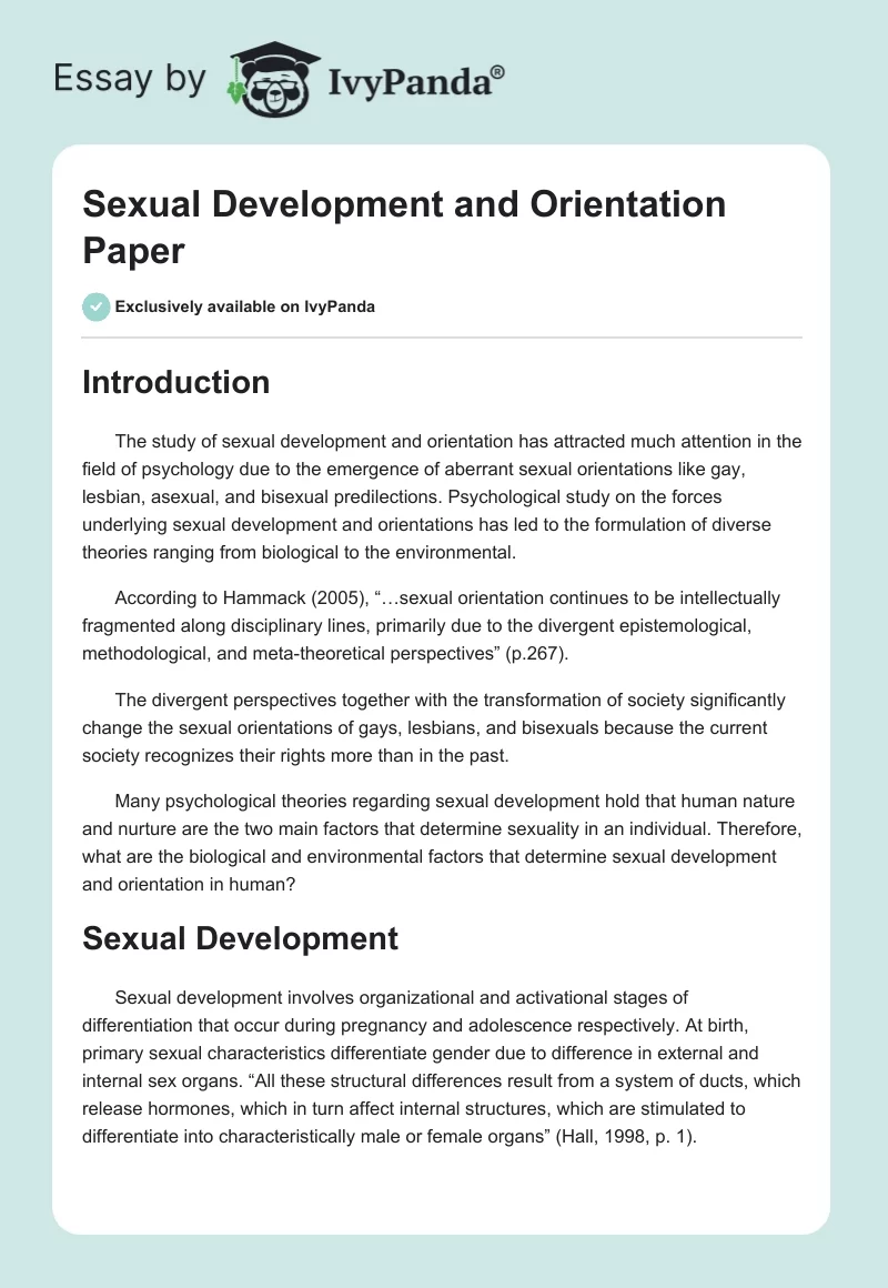 Sexual Development and Orientation Paper. Page 1