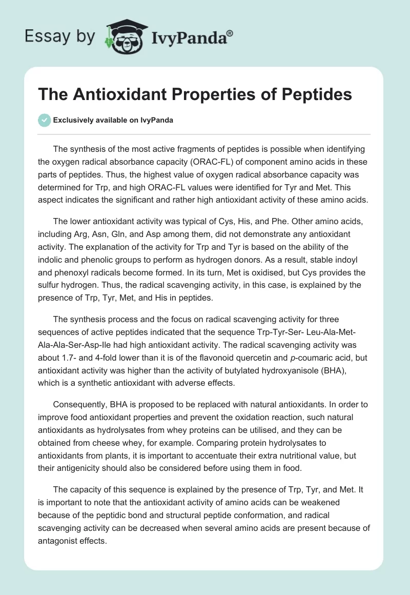 The Antioxidant Properties of Peptides. Page 1
