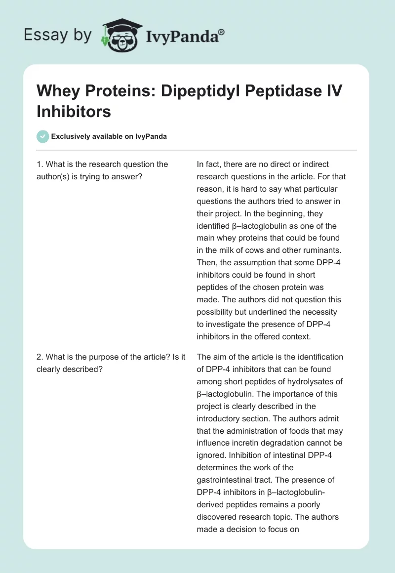 Whey Proteins: Dipeptidyl Peptidase IV Inhibitors. Page 1