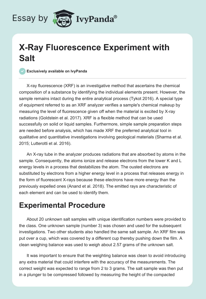 X-Ray Fluorescence Experiment with Salt. Page 1