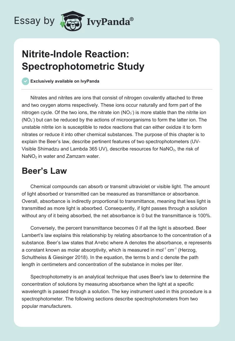 Nitrite-Indole Reaction: Spectrophotometric Study. Page 1