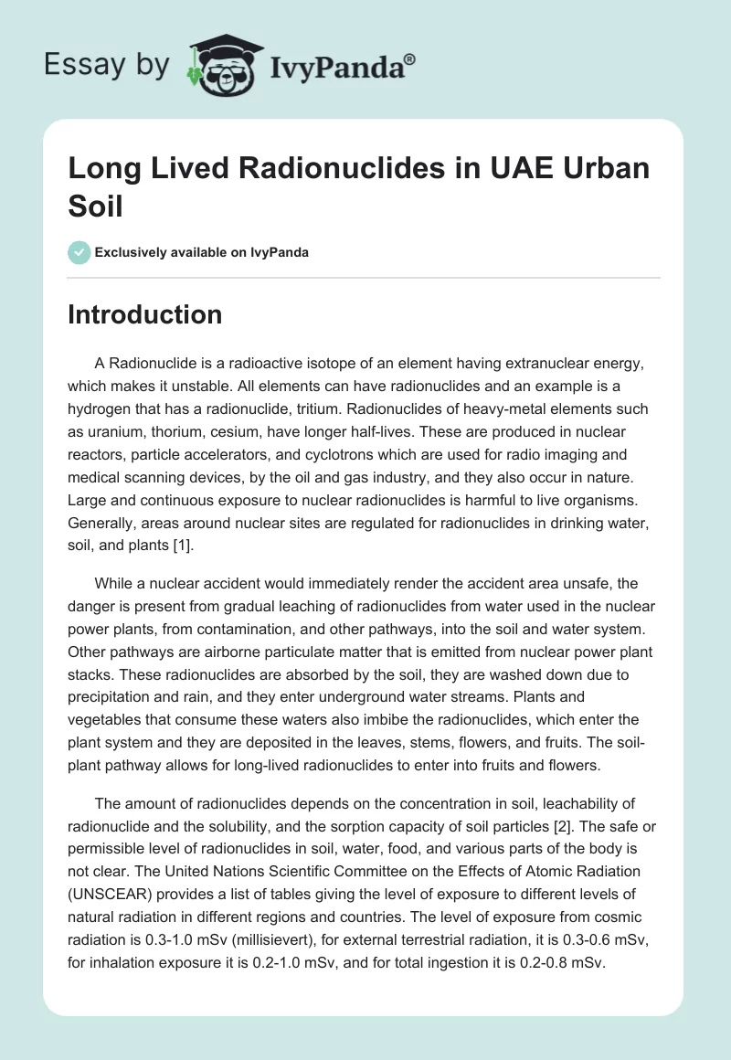 Long Lived Radionuclides in UAE Urban Soil. Page 1