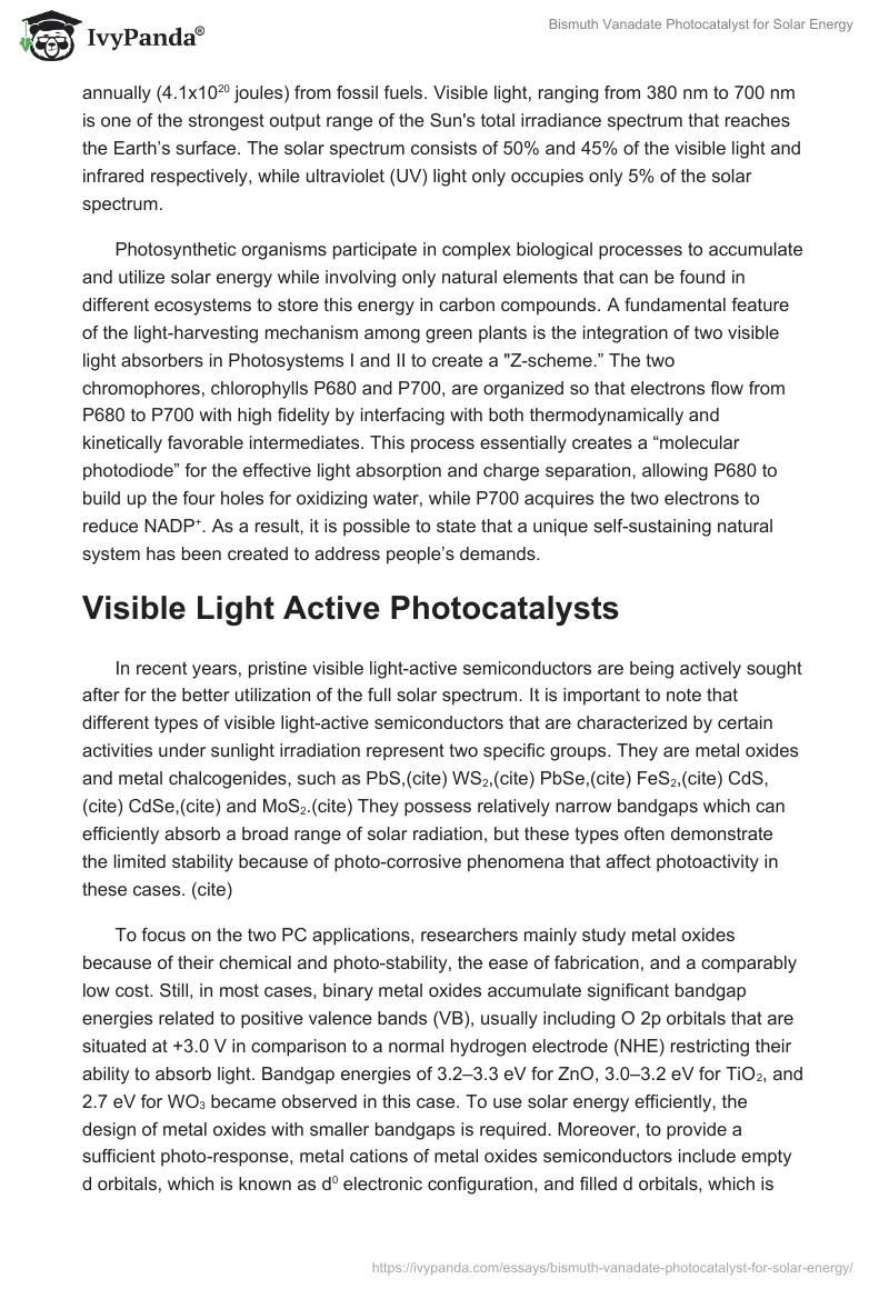 Bismuth Vanadate Photocatalyst for Solar Energy. Page 2