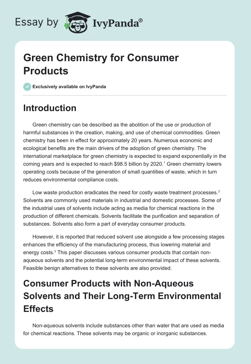Green Chemistry for Consumer Products. Page 1