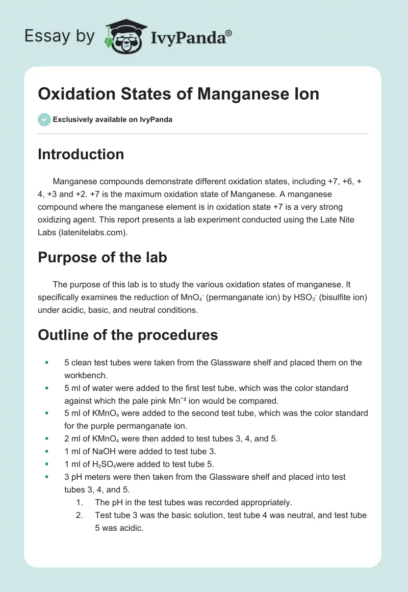 Oxidation States of Manganese Ion. Page 1