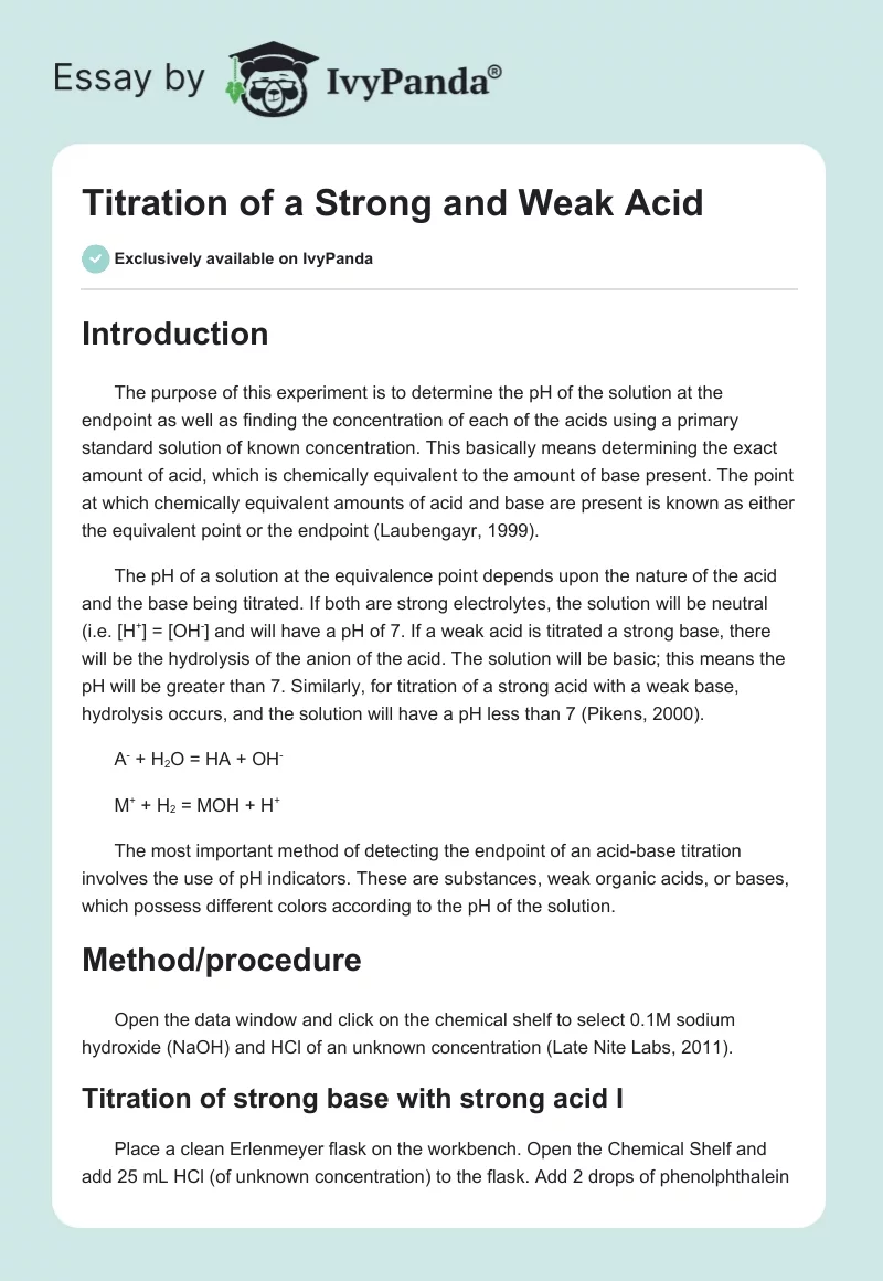 Titration of a Strong and Weak Acid. Page 1