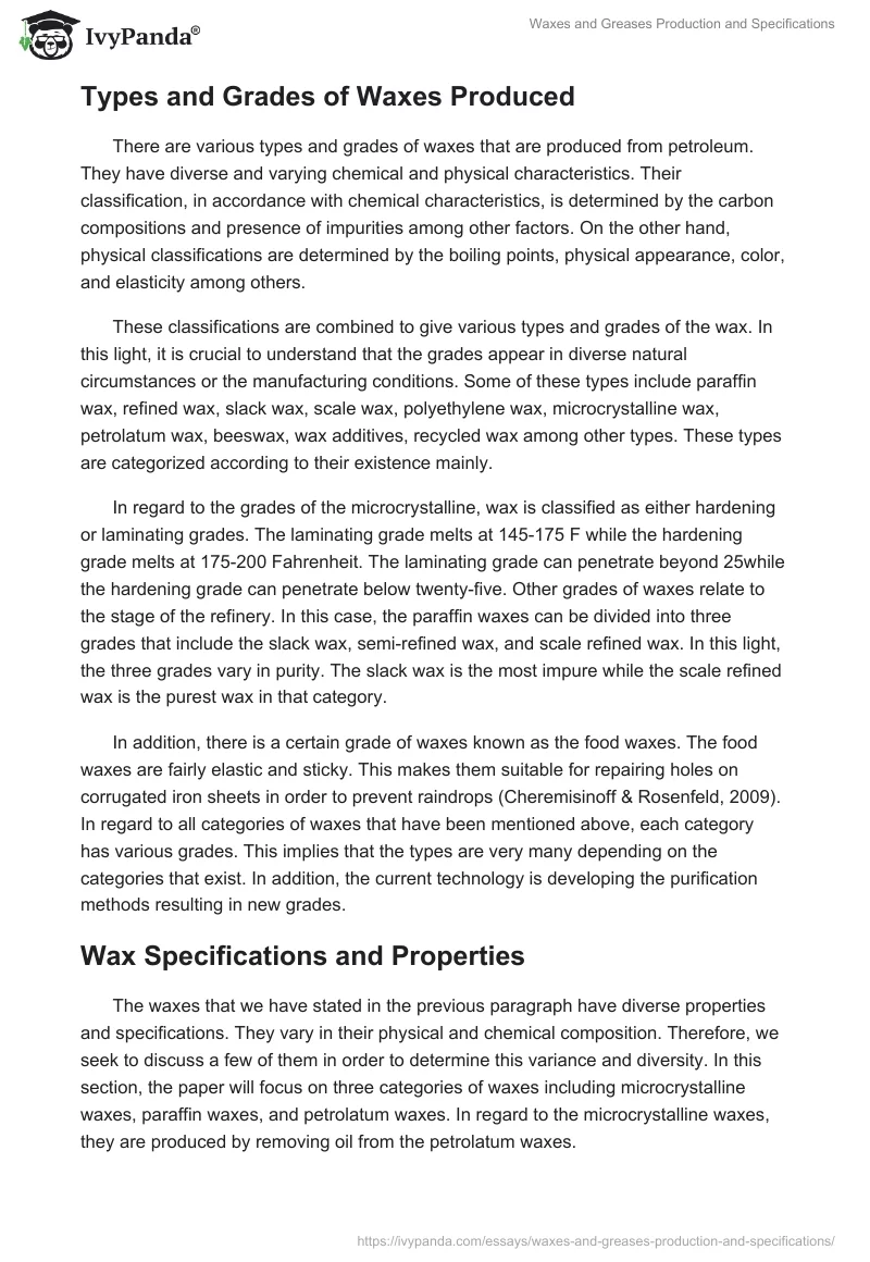 Waxes and Greases Production and Specifications. Page 5