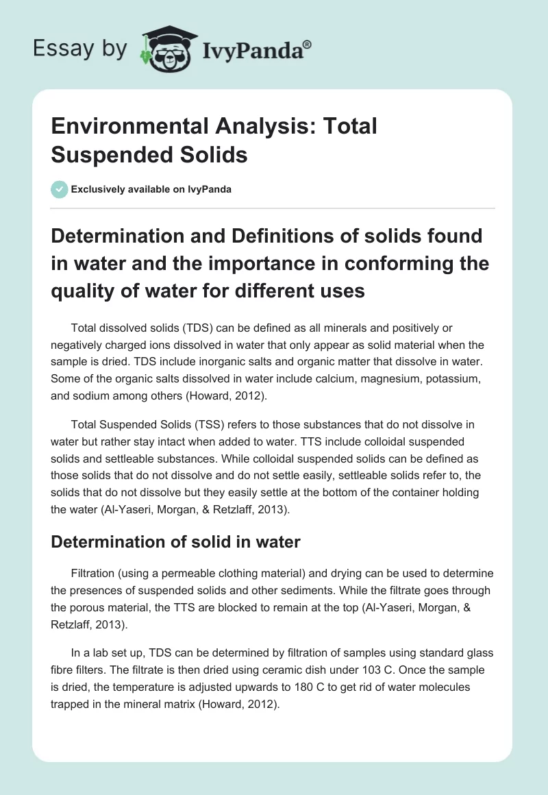 Environmental Analysis: Total Suspended Solids. Page 1