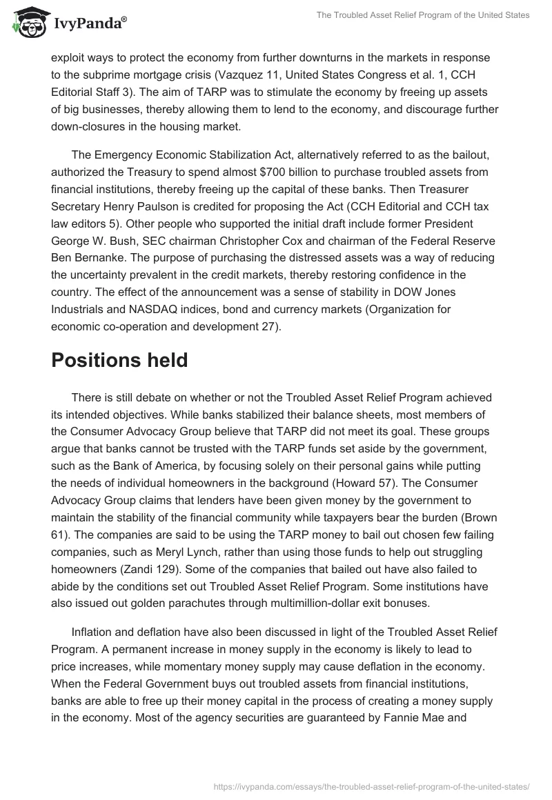 The Troubled Asset Relief Program of the United States. Page 2