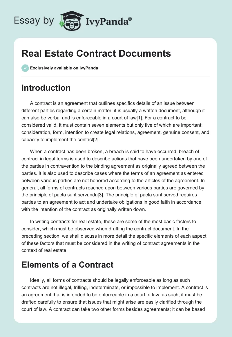 Real Estate Contract Documents. Page 1