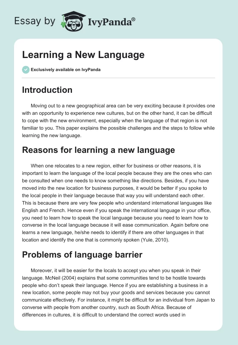 narrative essay about learning a new language