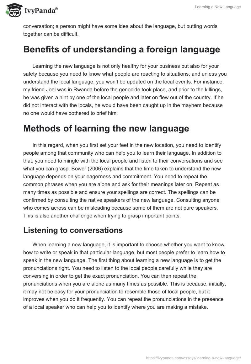 samples of experience of learning a new language essay