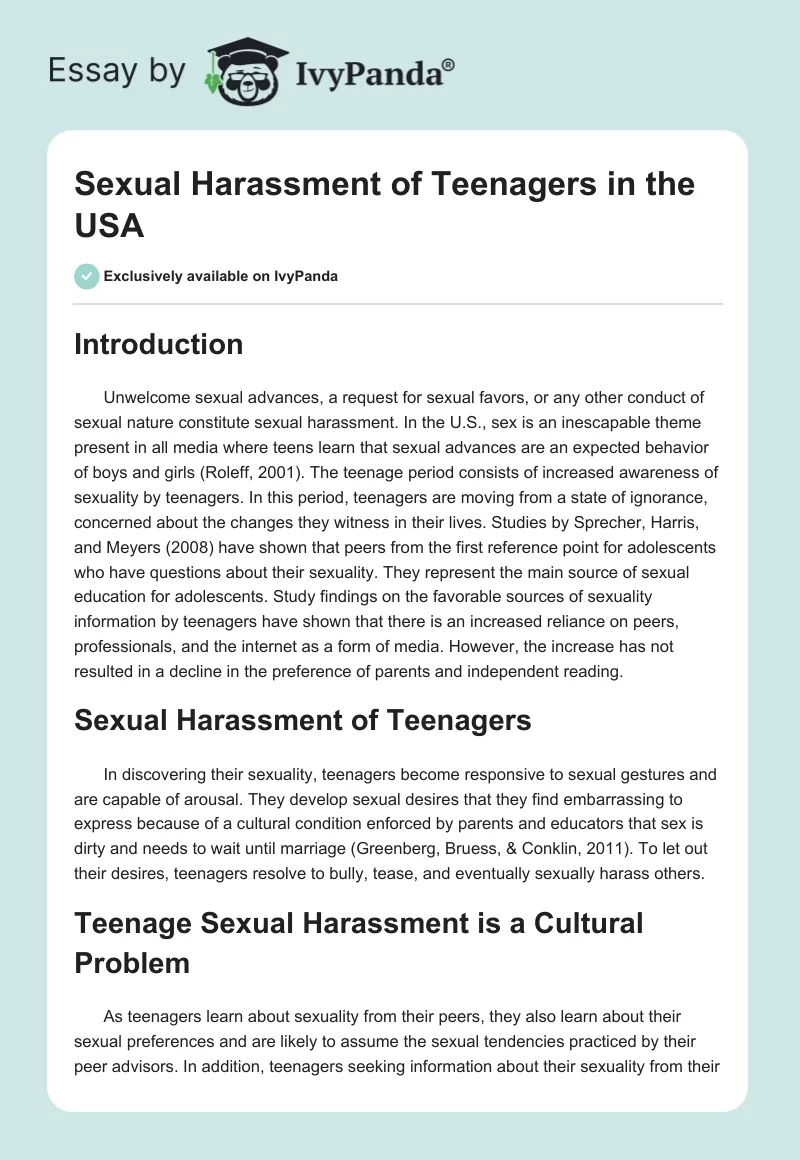 Sexual Harassment of Teenagers in the USA. Page 1