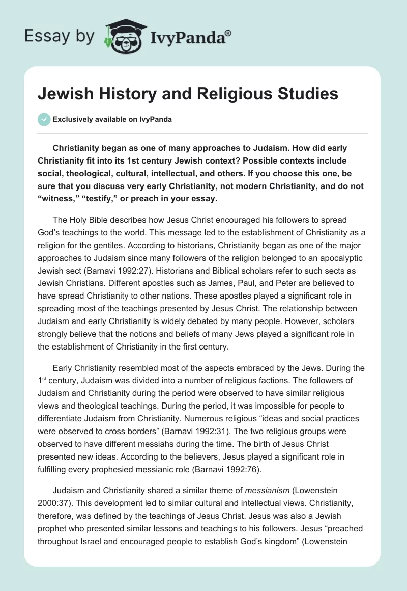 Jewish History and Religious Studies. Page 1
