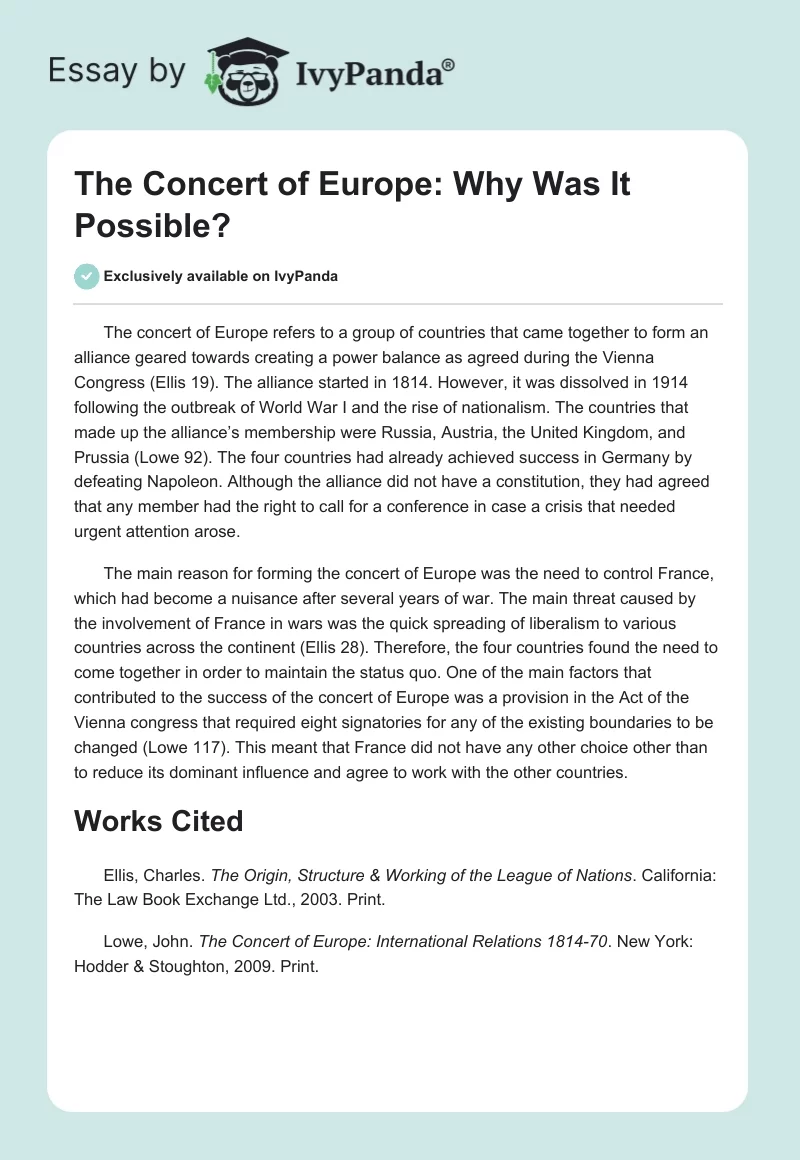 The Concert of Europe: Why Was It Possible?. Page 1