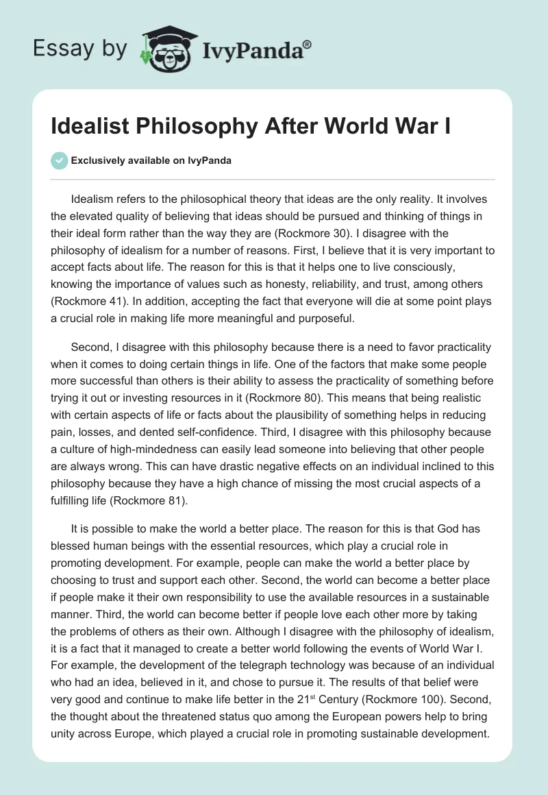 Idealist Philosophy After World War I. Page 1