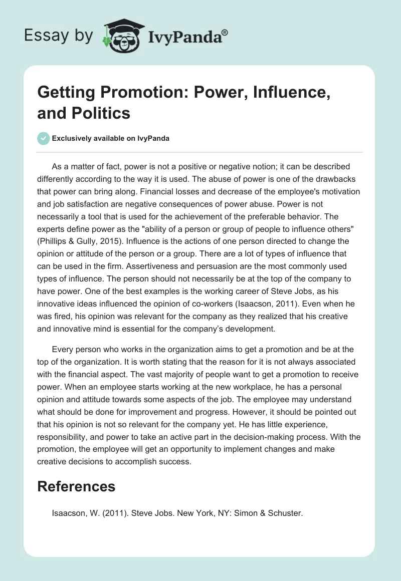 Getting Promotion: Power, Influence, and Politics. Page 1